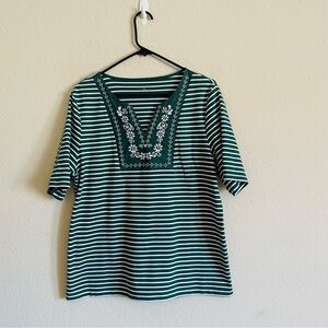 Croft&Borrow woman's green striped casual top XL short sleeve stretch comfort
